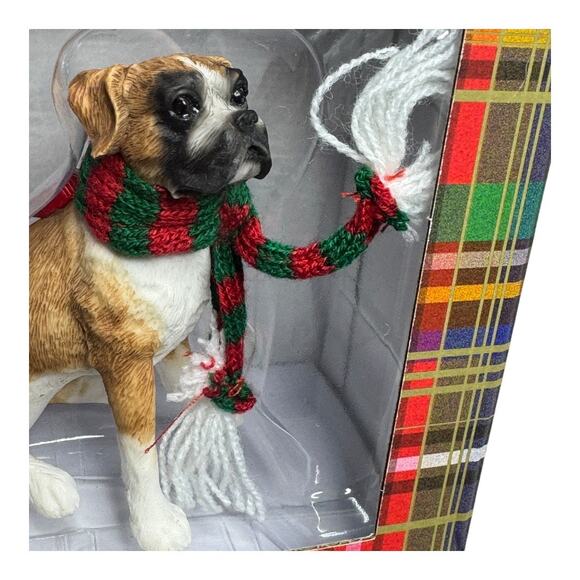 NEW Boxer Sandicast Fawn Dog Ornament wearing Christmas Scarf Holiday Tree Decor - Picture 6 of 6